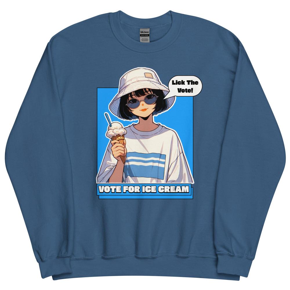 Lick The Vote Anime Ice Cream Girl Sweatshirt - Indigo Blue Color - https://ascensionemporium.net